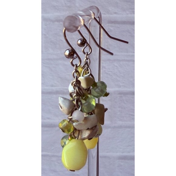 Y2K Chico’s Natural Stone Cluster Dangle Earrings Green Ivory Yellow Drop NOS - Picture 12 of 16
